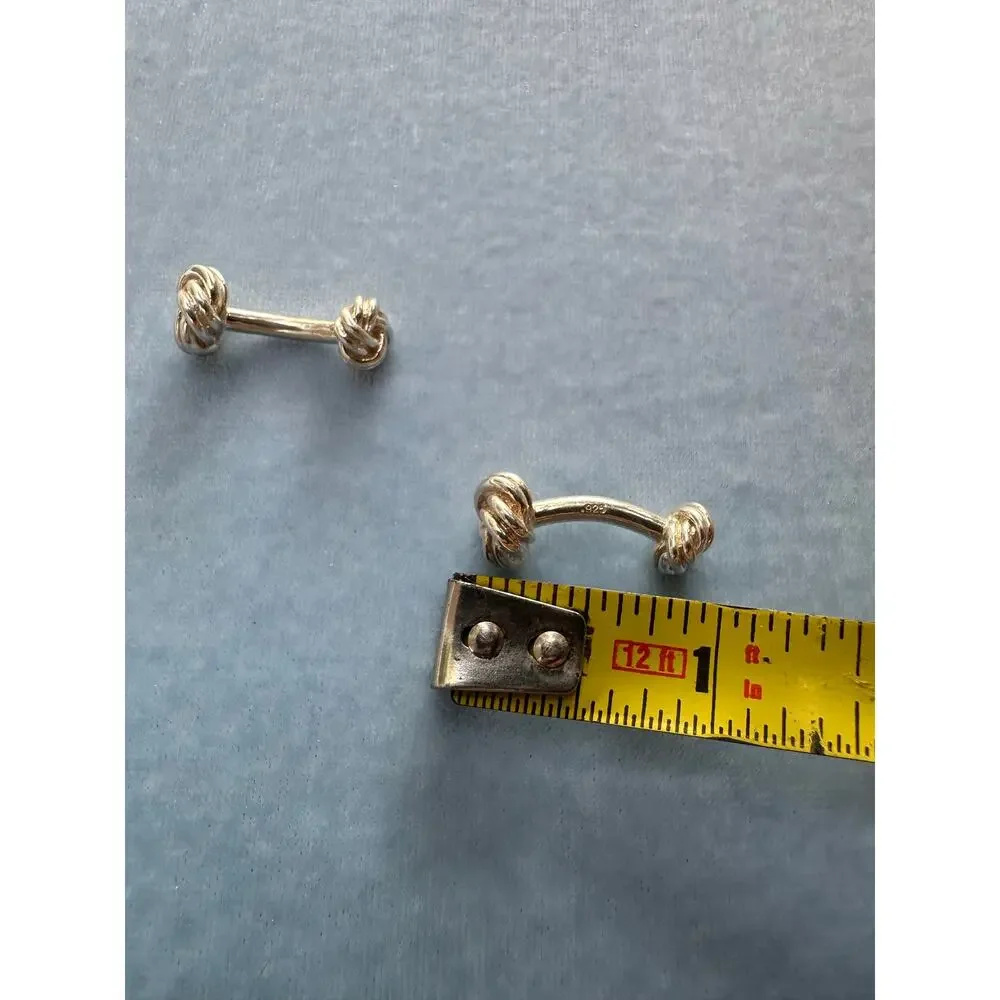 Vintage Sterling Silver Knot Cufflinks Woven Dumbbell Double Sided Mens 925